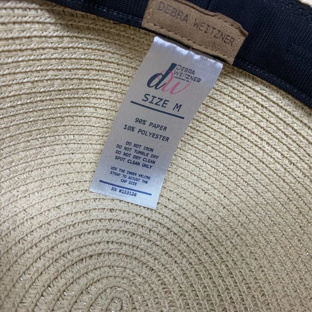 Debra Weitzner Sz M Wide Brim Sun Hat Natural Woven Straw Black Ribbon Band